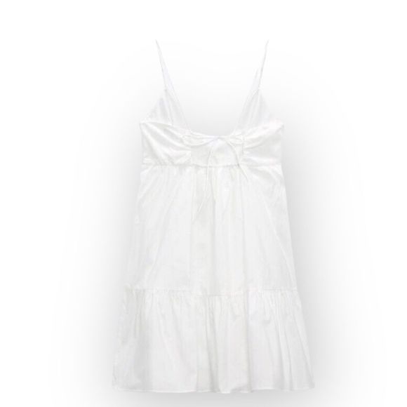 ZARA White White Pleated Babydoll Mini Dress Size M - Picture 3 of 9